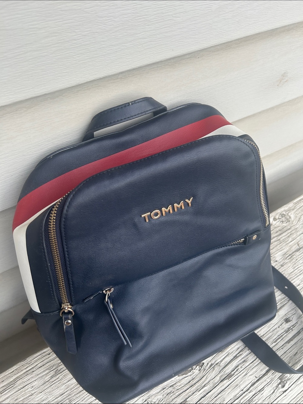 Tommy Hilfiger Navy Backpack with Red & White Stripes